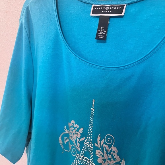 Karen Scott Teal Blue  Eiffel Tower Top Size 3 - Picture 5 of 15